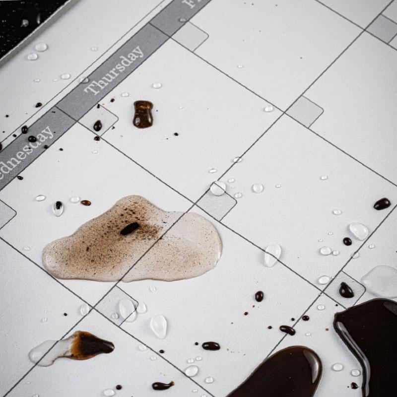 Desk calendar with spill on it.