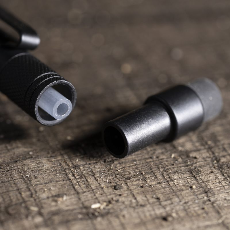 No. 13 eraser removed from pencil showing lead housing. 